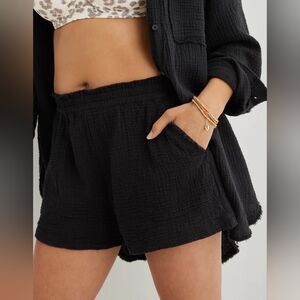 Aerie High Waist Gauzy Black Shorts Size Small Gently Used